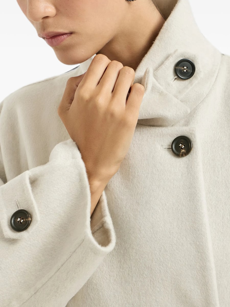 Brunello Cucinelli Brunello Cucinelli Hand-crafted Coat In Cashmere-beaver Double Cloth With Belt And Monili, view 3