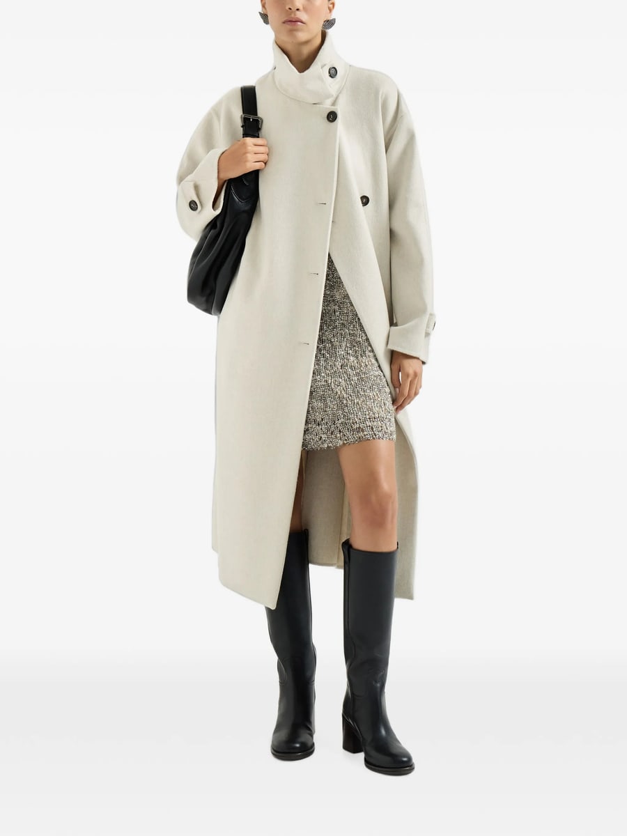 Brunello Cucinelli Brunello Cucinelli Hand-crafted Coat In Cashmere-beaver Double Cloth With Belt And Monili, view 4
