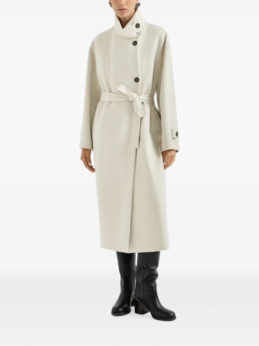 Brunello Cucinelli Brunello Cucinelli Hand-crafted Coat In Cashmere-beaver Double Cloth With Belt And Monili, view 5