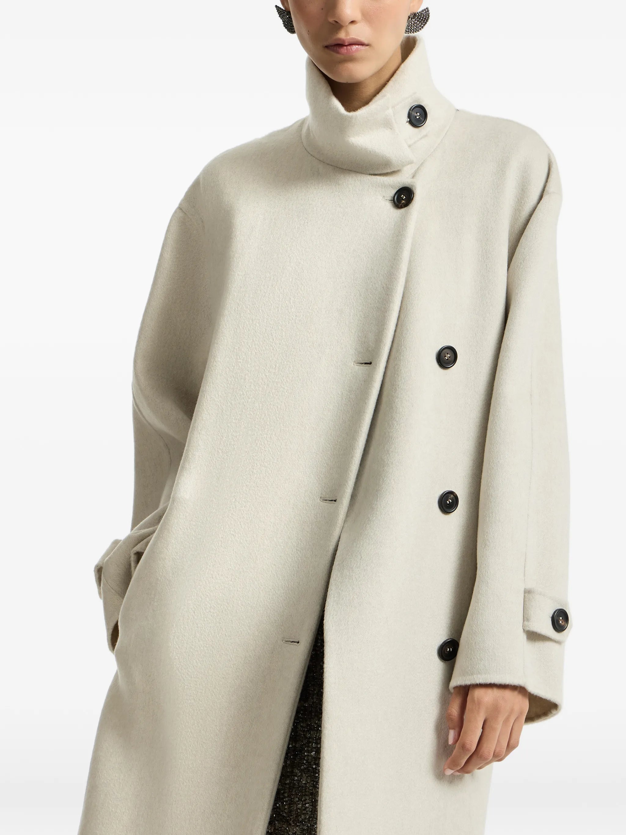 Brunello Cucinelli Brunello Cucinelli Hand-crafted Coat In Cashmere-beaver Double Cloth With Belt And Monili, view 2