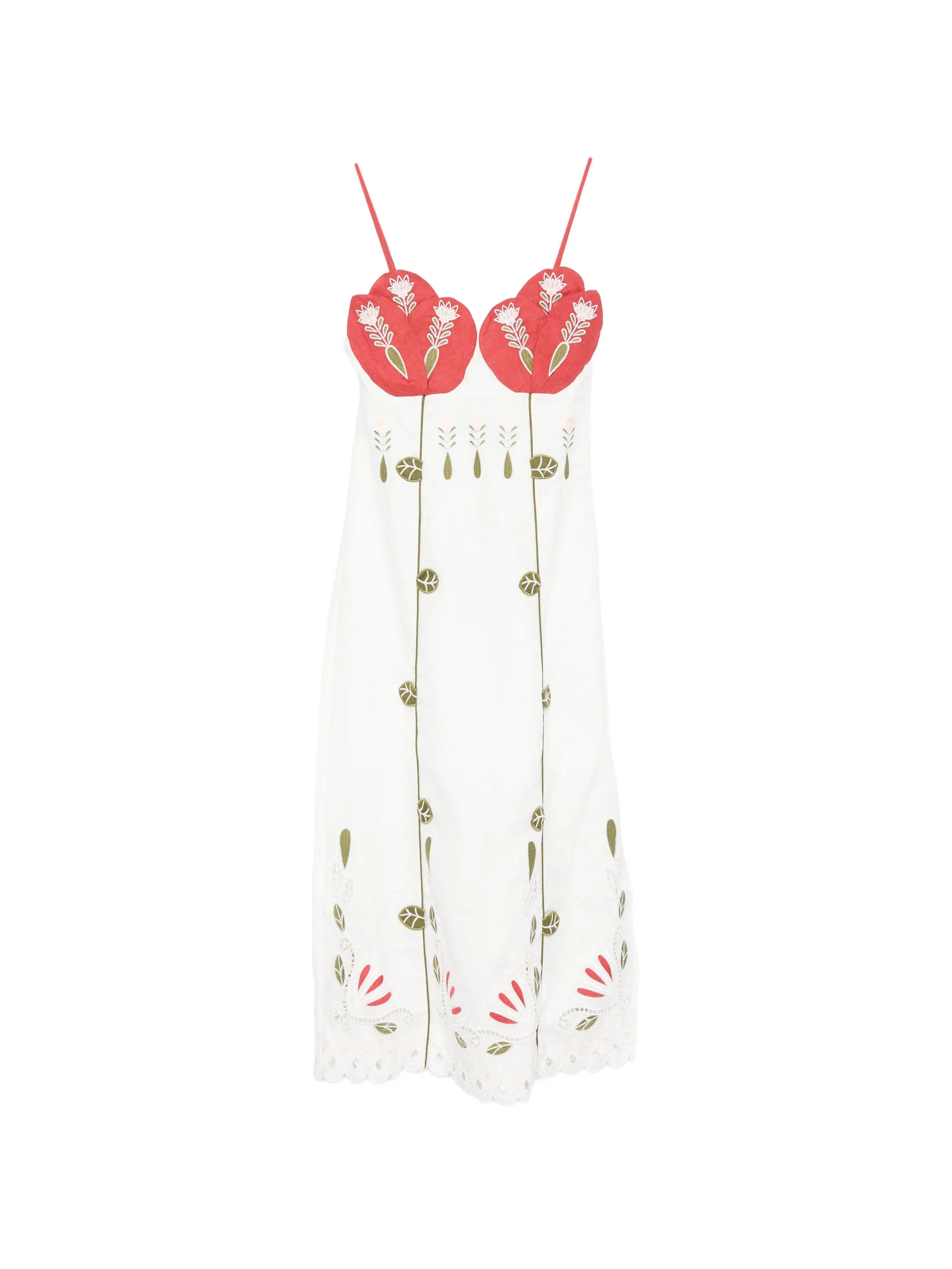 Farm Rio Farm Rio Richelieur Embroidered Scallop-edge Midi Dress