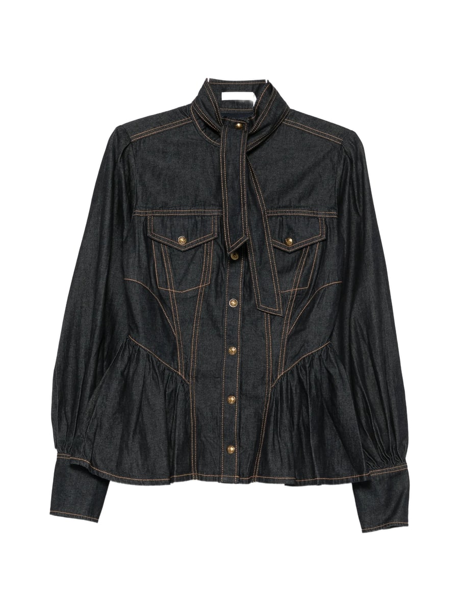 Zimmermann Zimmermann High-neck Denim Blouse