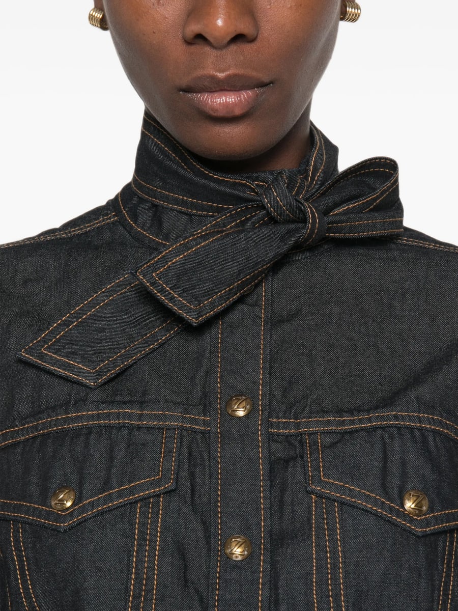 Zimmermann Zimmermann High-neck Denim Blouse, view 2