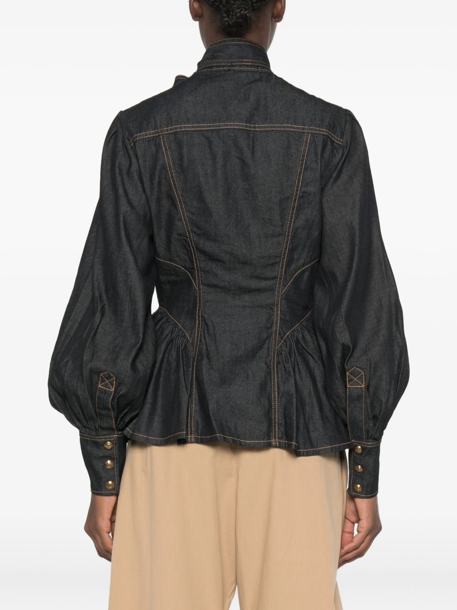 Zimmermann Zimmermann High-neck Denim Blouse, view 3