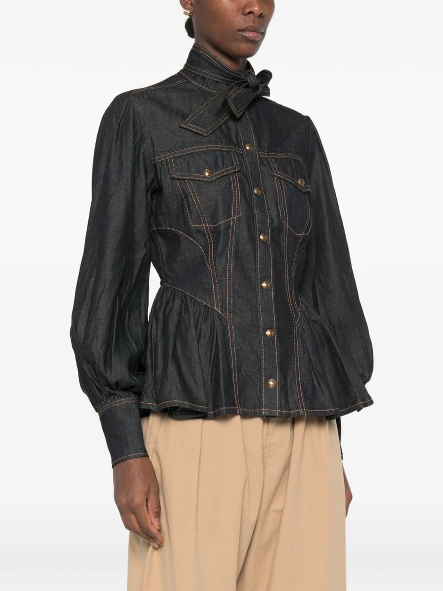 Zimmermann Zimmermann High-neck Denim Blouse, view 4