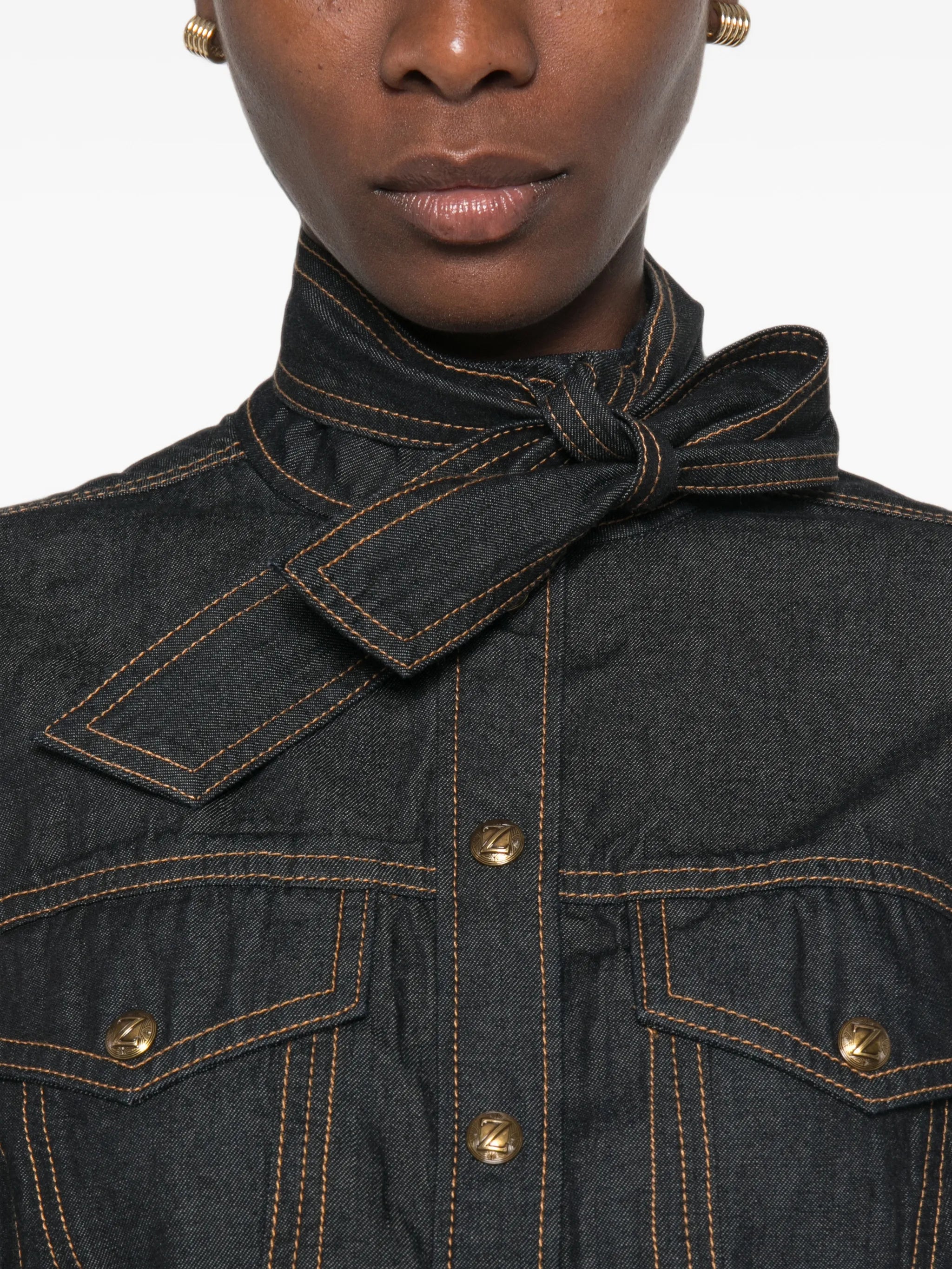 Zimmermann Zimmermann High-neck Denim Blouse, view 2