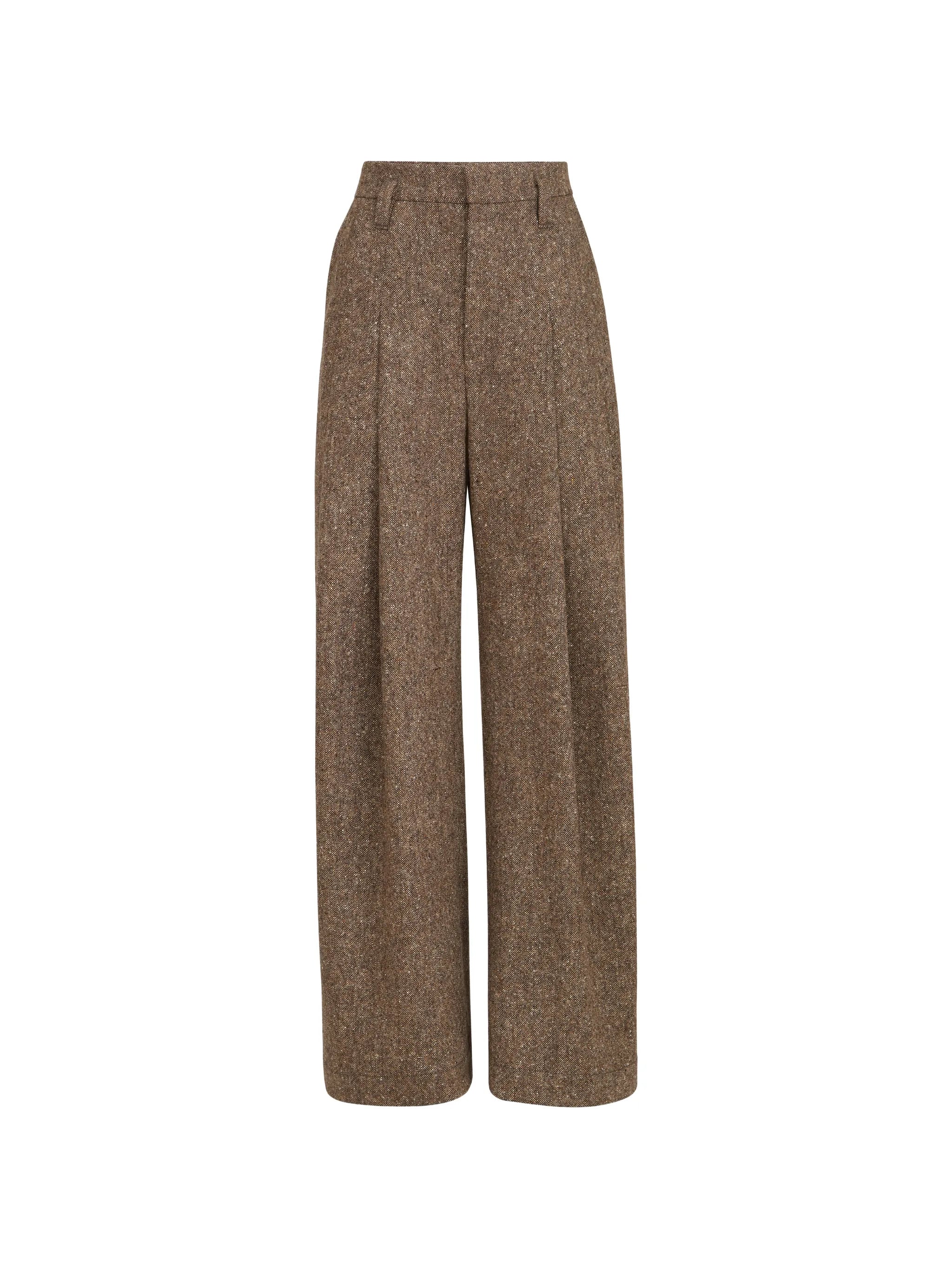 Brunello Cucinelli Brunello Cucinelli Virgin-wool Donegal Pleated Barrel Trousers With Monili