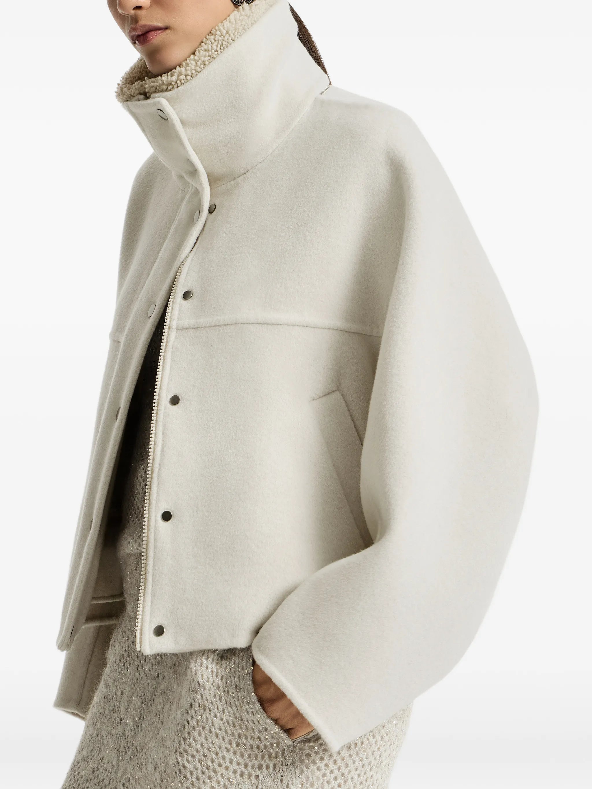 Brunello Cucinelli Brunello Cucinelli Hand-crafted Outerwear Jacket In Virgin Wool And Cashmere Double Cloth With Detachable Shearling Insert, view 2