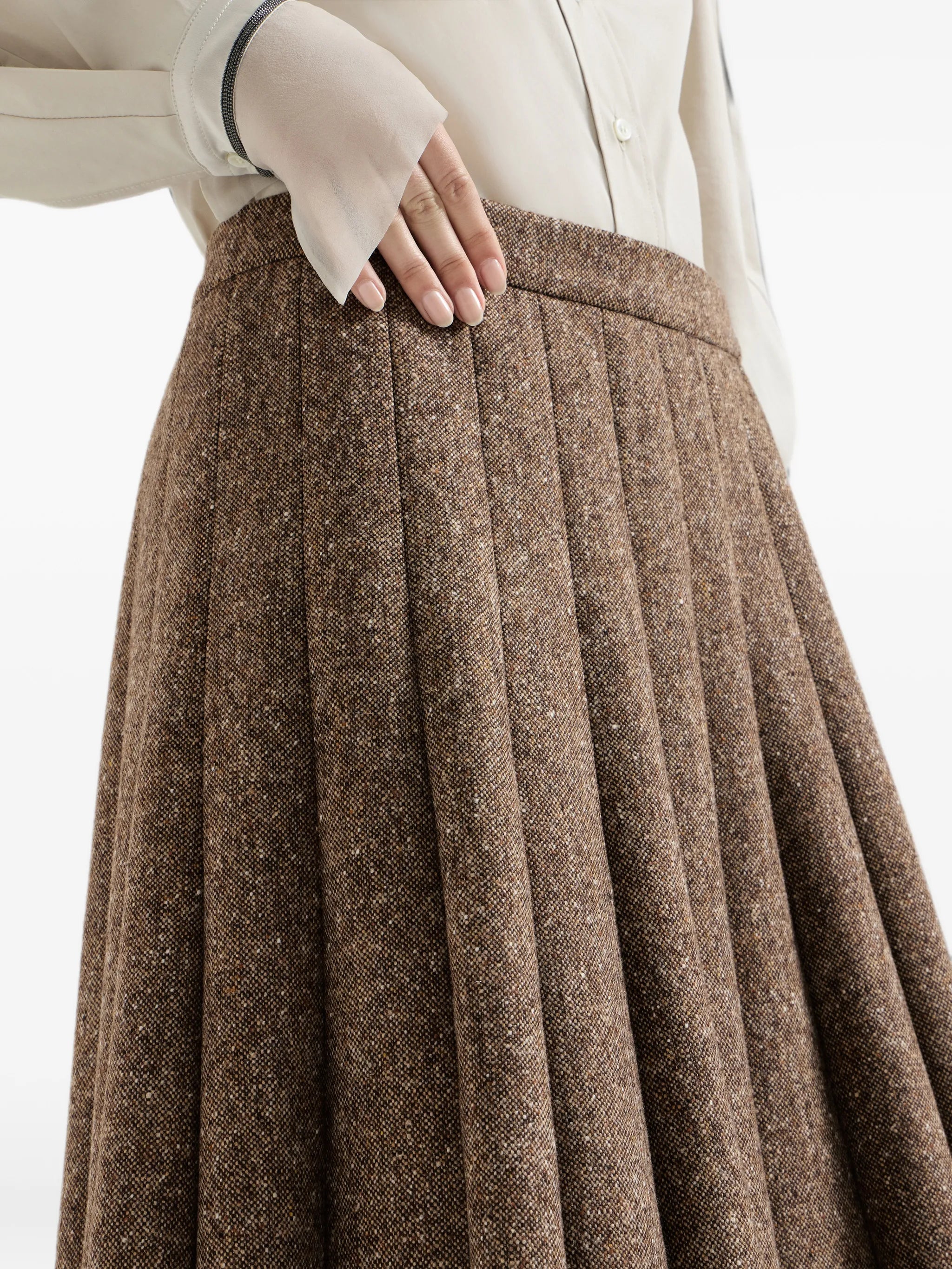 Brunello Cucinelli Brunello Cucinelli Virgin Wool Donegal Pleated Skirt