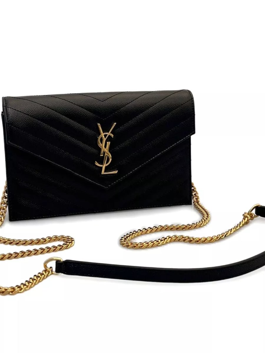 Saint Laurent Portafoglio in pelle Cassandre con catena, view 2