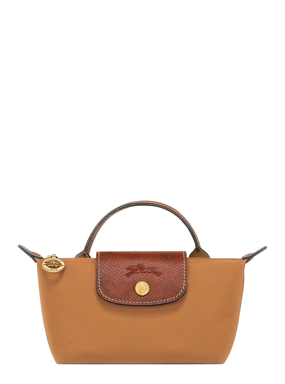 Longchamp Pochette con Manico 'Le Pliage Original' con Logo Impresso in Tela Beige e Marrone Donna