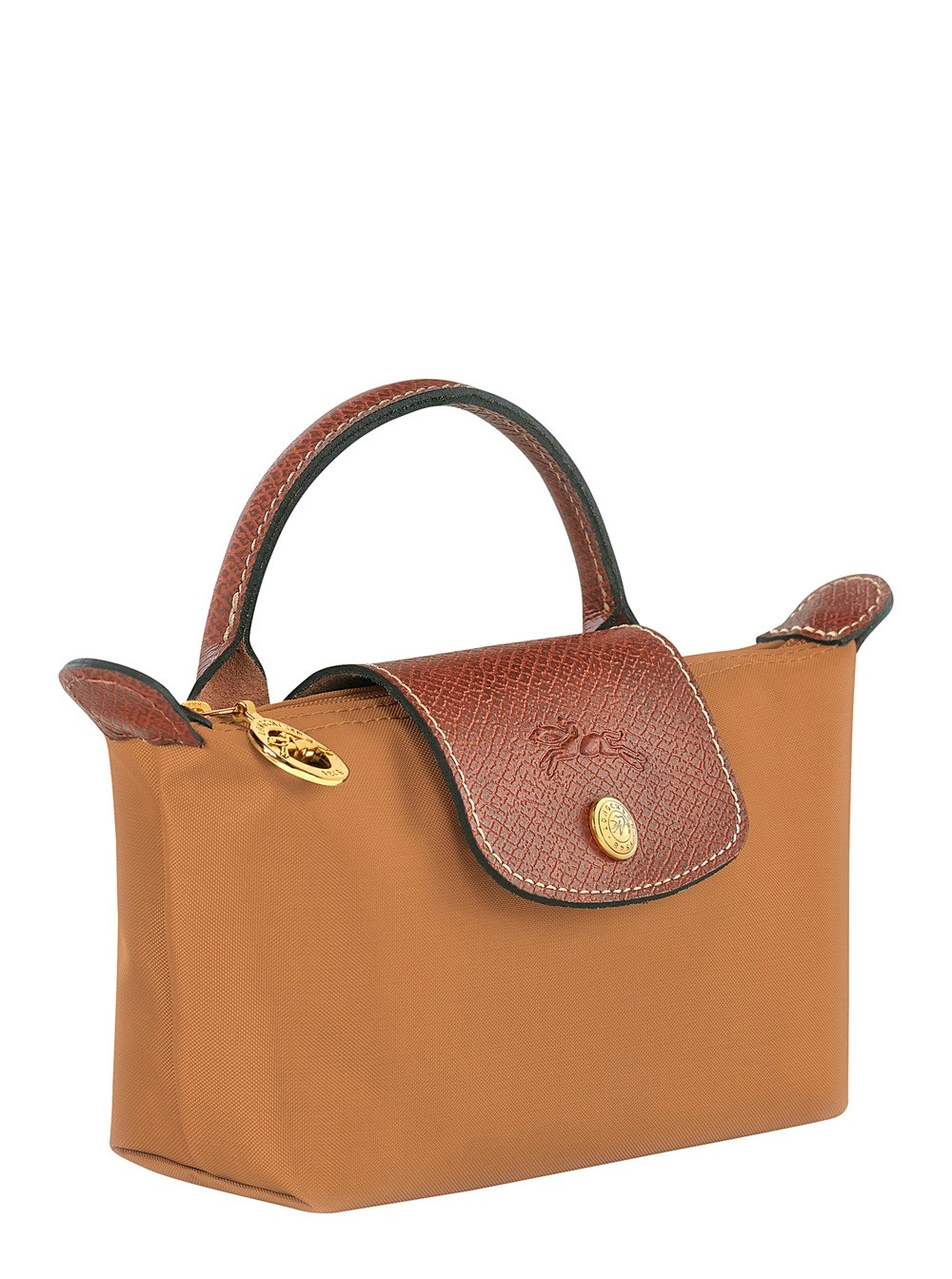 Longchamp Pochette con Manico 'Le Pliage Original' con Logo Impresso in Tela Beige e Marrone Donna, view 2