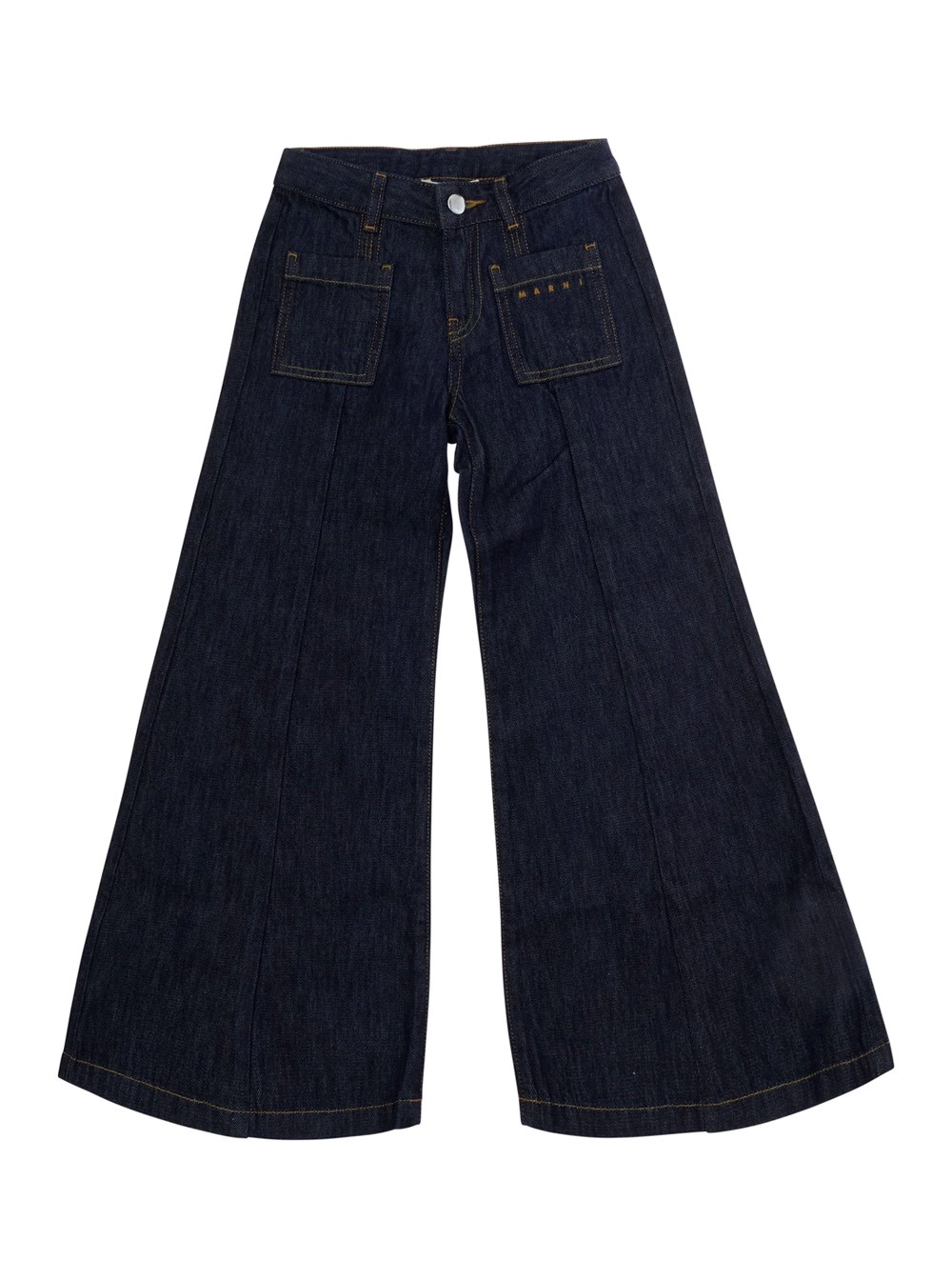 Marni kids Jeans con logo lettering sul fronte e cuciture a contrasto in denim blu bambina