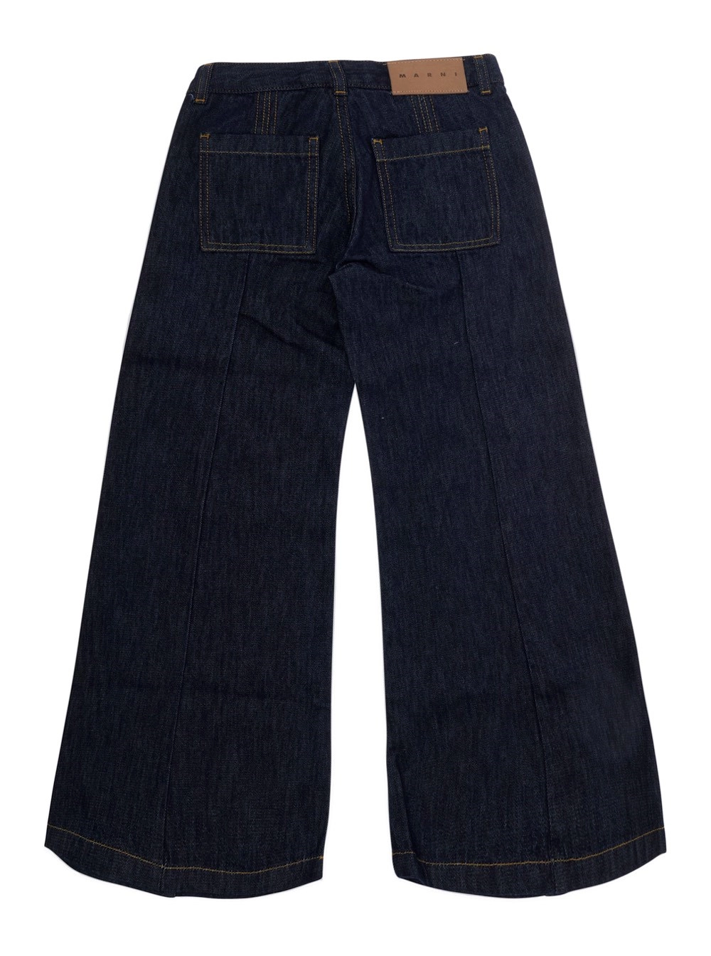 Marni kids Jeans con logo lettering sul fronte e cuciture a contrasto in denim blu bambina, view 2