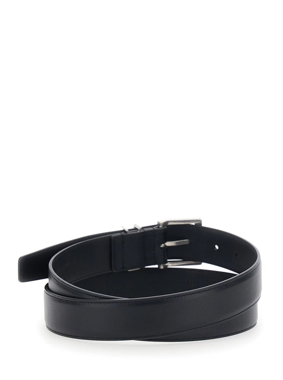 Saint Laurent Cintura con Placca Cassandre sul Fronte e Chiusura con Fibbia Regolabile in Pelle Nera Uomo, view 3