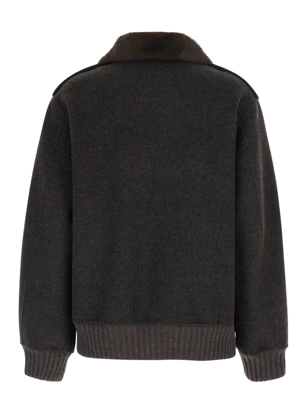 P.A.R.O.S.H. Giubbotto con colletto in pelliccia removibile in lana marrone donna, view 2