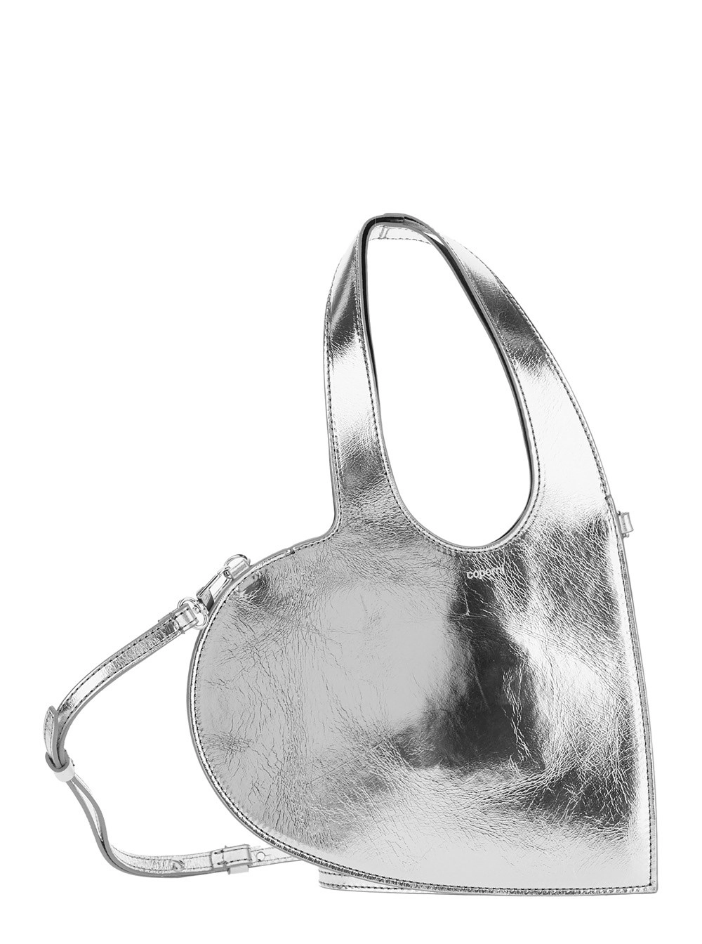 Coperni Borsa a Tracolla 'Heart' a Forma di Cuore con Logo Lettering sul Fronte e Cut-Out sul Manico in Pelle Metallica Donna