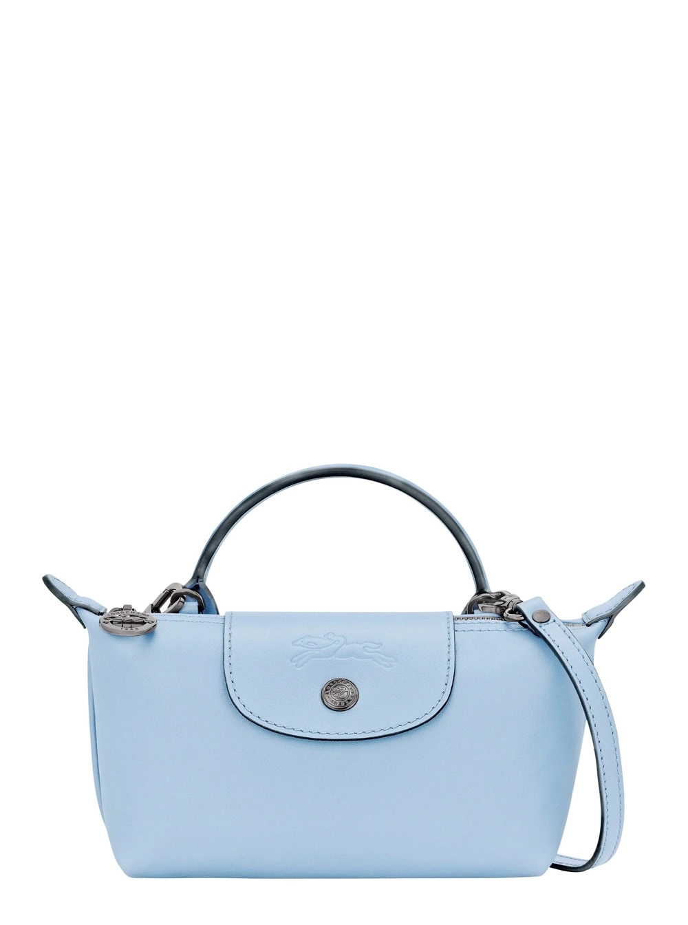 Longchamp Borsa a Mano 'Le Pliage Xtra' con logo impresso sul fronte e tracolla regolabile e removibile in pelle azzurra donna