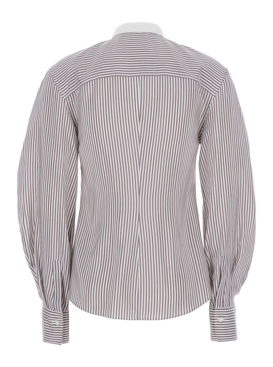 Brunello Cucinelli Camicia con motivo a Righe all-over e maniche a palloncino in Seta marrone donna, view 2