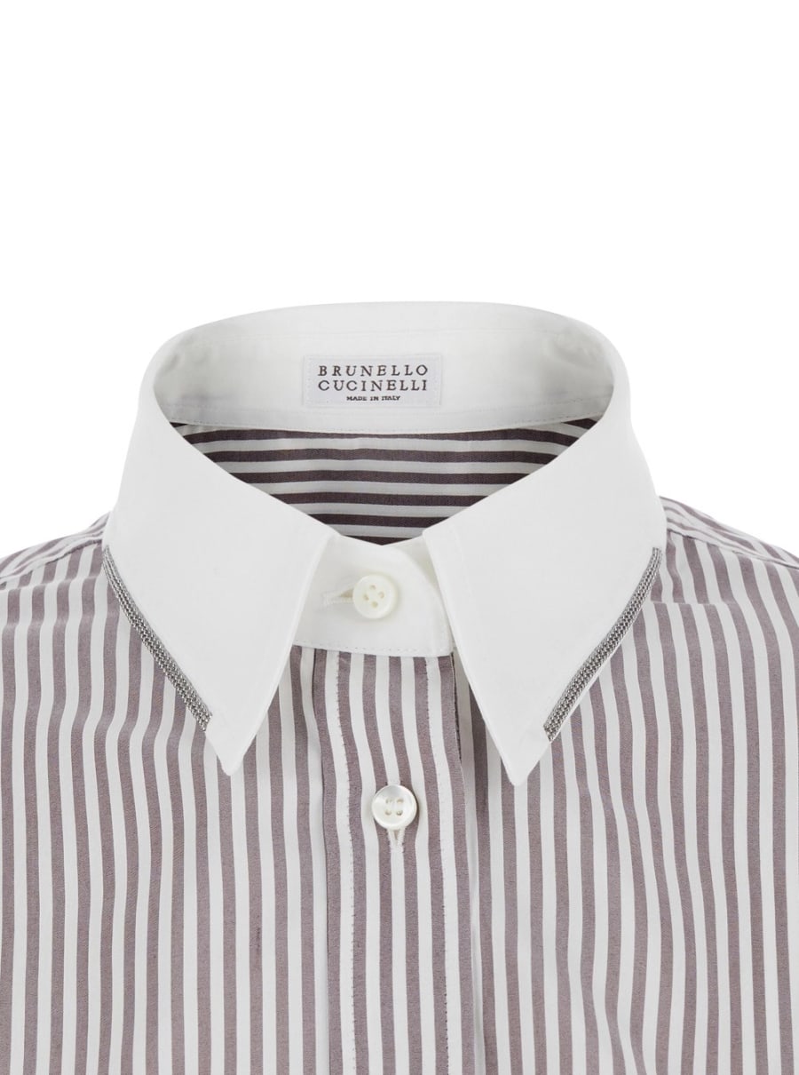 Brunello Cucinelli Camicia con motivo a Righe all-over e maniche a palloncino in Seta marrone donna, view 3