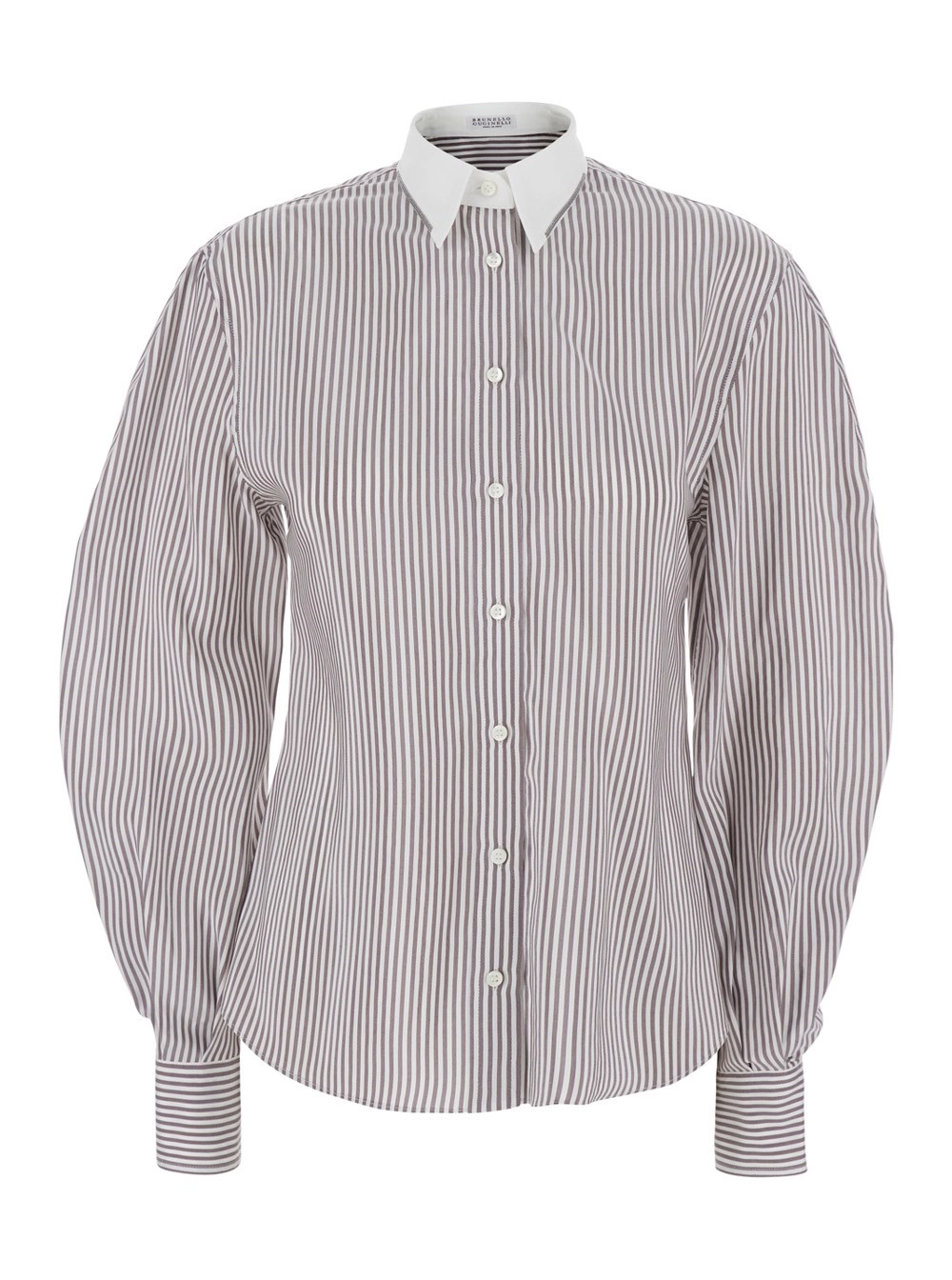 Brunello Cucinelli Camicia con motivo a Righe all-over e maniche a palloncino in Seta marrone donna