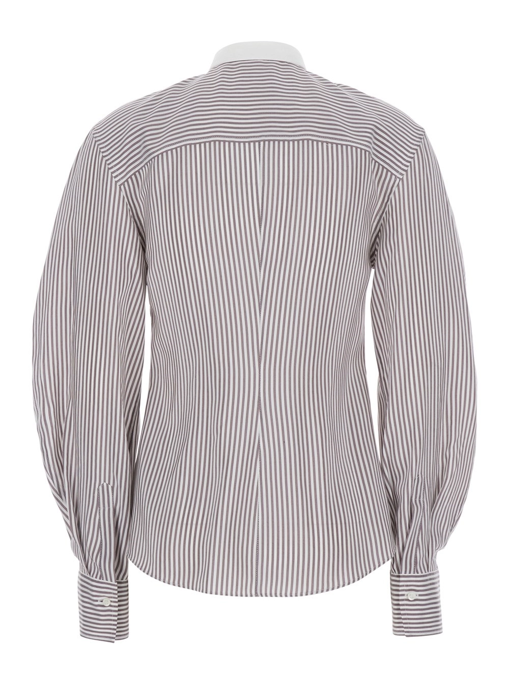 Brunello Cucinelli Camicia con motivo a Righe all-over e maniche a palloncino in Seta marrone donna, view 2
