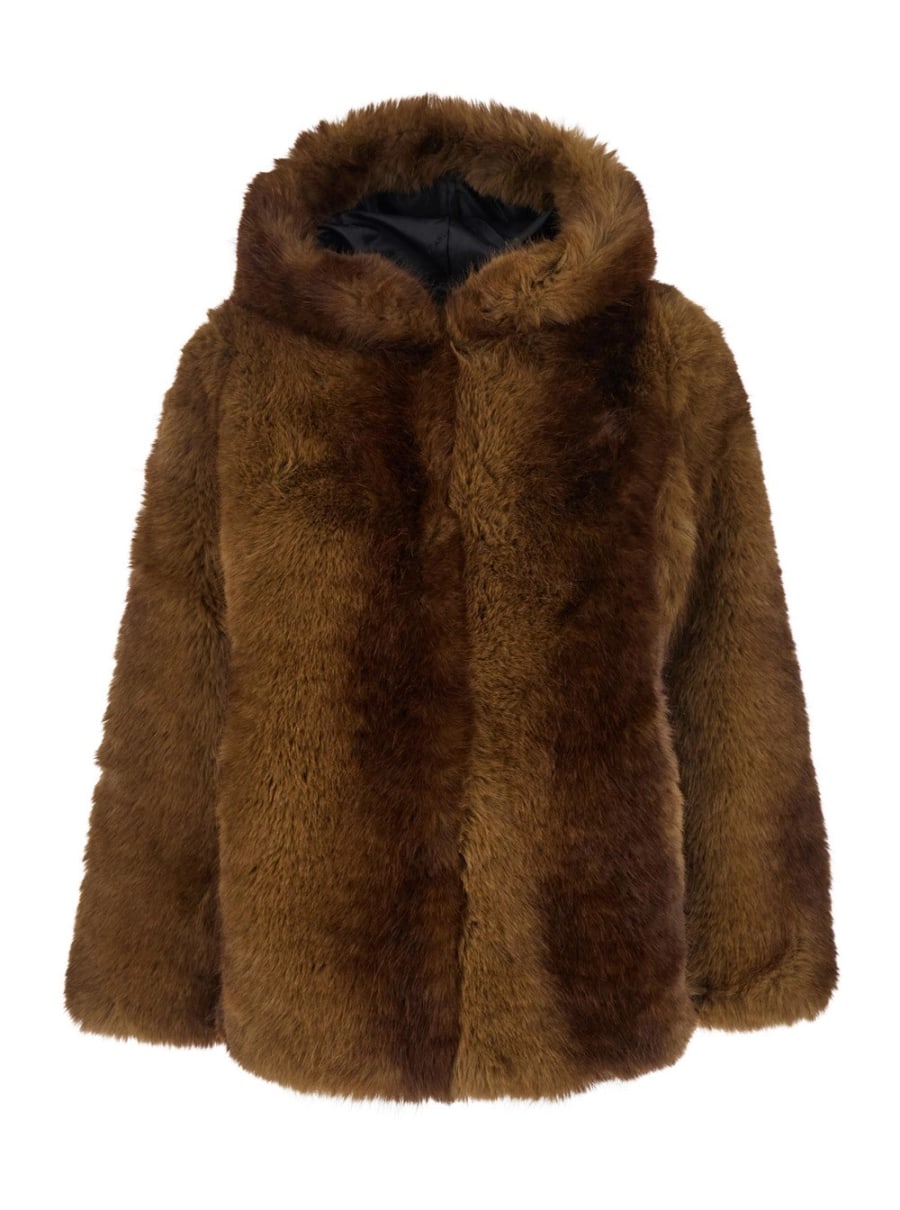Apparis Pelliccia con Cappuccio Fisso in Eco-Pelliccia Marrone Donna