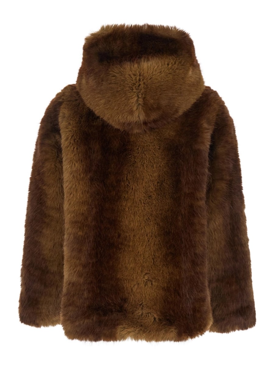 Apparis Pelliccia con Cappuccio Fisso in Eco-Pelliccia Marrone Donna, view 2