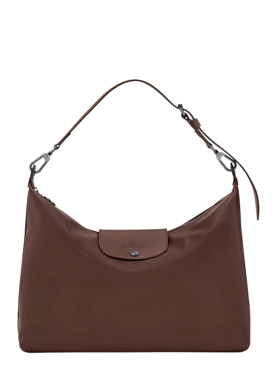 Longchamp Borsa a Spalla 'Le Pilage Xtra' con Tracolla Regolabile e Removibile e Logo Impresso sul Fronte in Pelle Marrone Donna