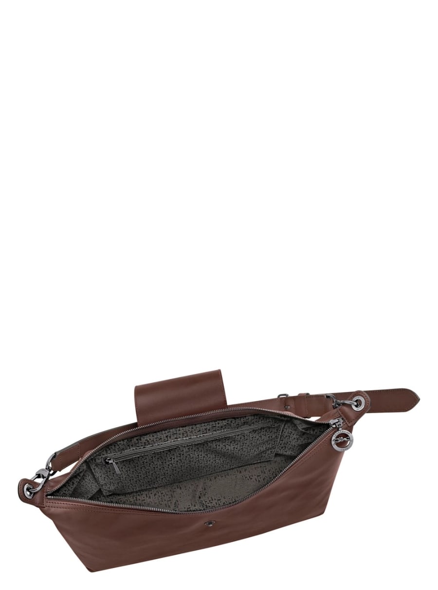 Longchamp Borsa a Spalla 'Le Pilage Xtra' con Tracolla Regolabile e Removibile e Logo Impresso sul Fronte in Pelle Marrone Donna, view 5