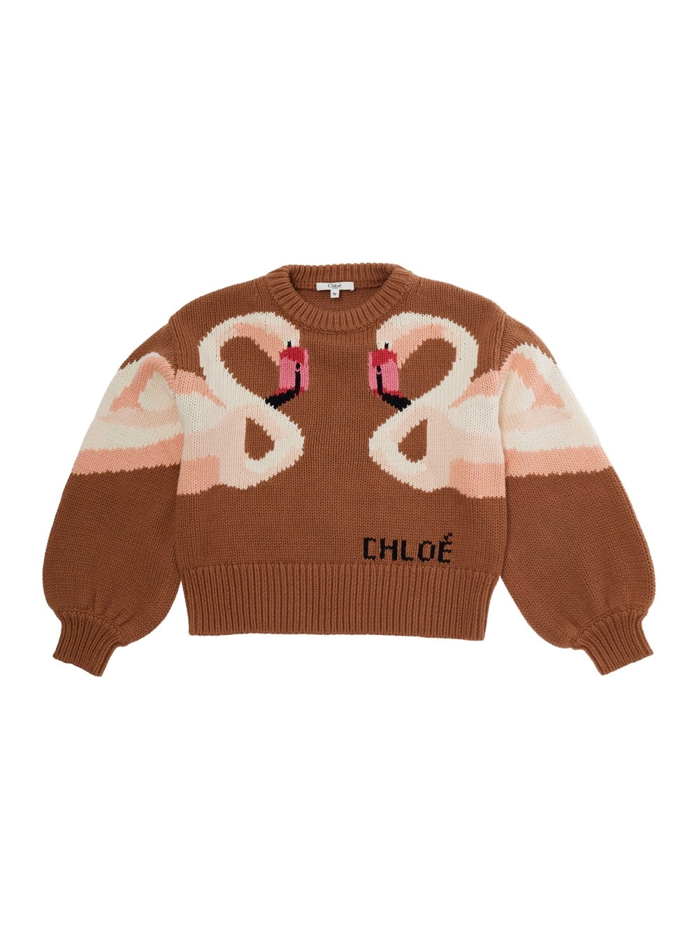 Chloé kids Pull con collo rotondo e maniche lunghe in cotone e lana marrone per bambino