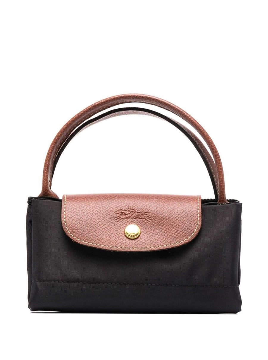 Longchamp Borsa a Mano 'Le Pliage S' con Logo Inciso in Tela Riciclata Nero Donna