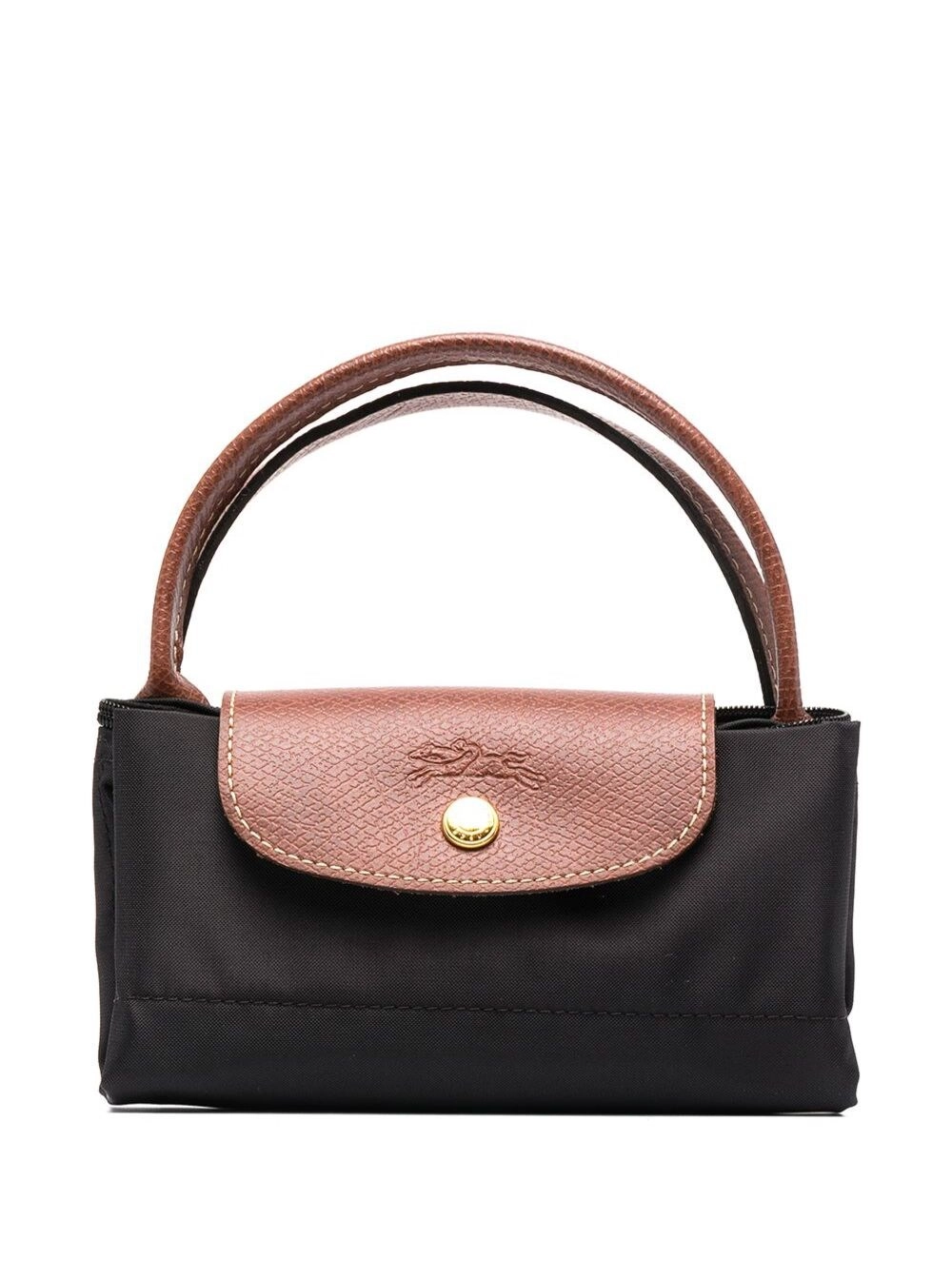 Longchamp Borsa a Mano 'Le Pliage S' con Logo Inciso in Tela Riciclata Nero Donna