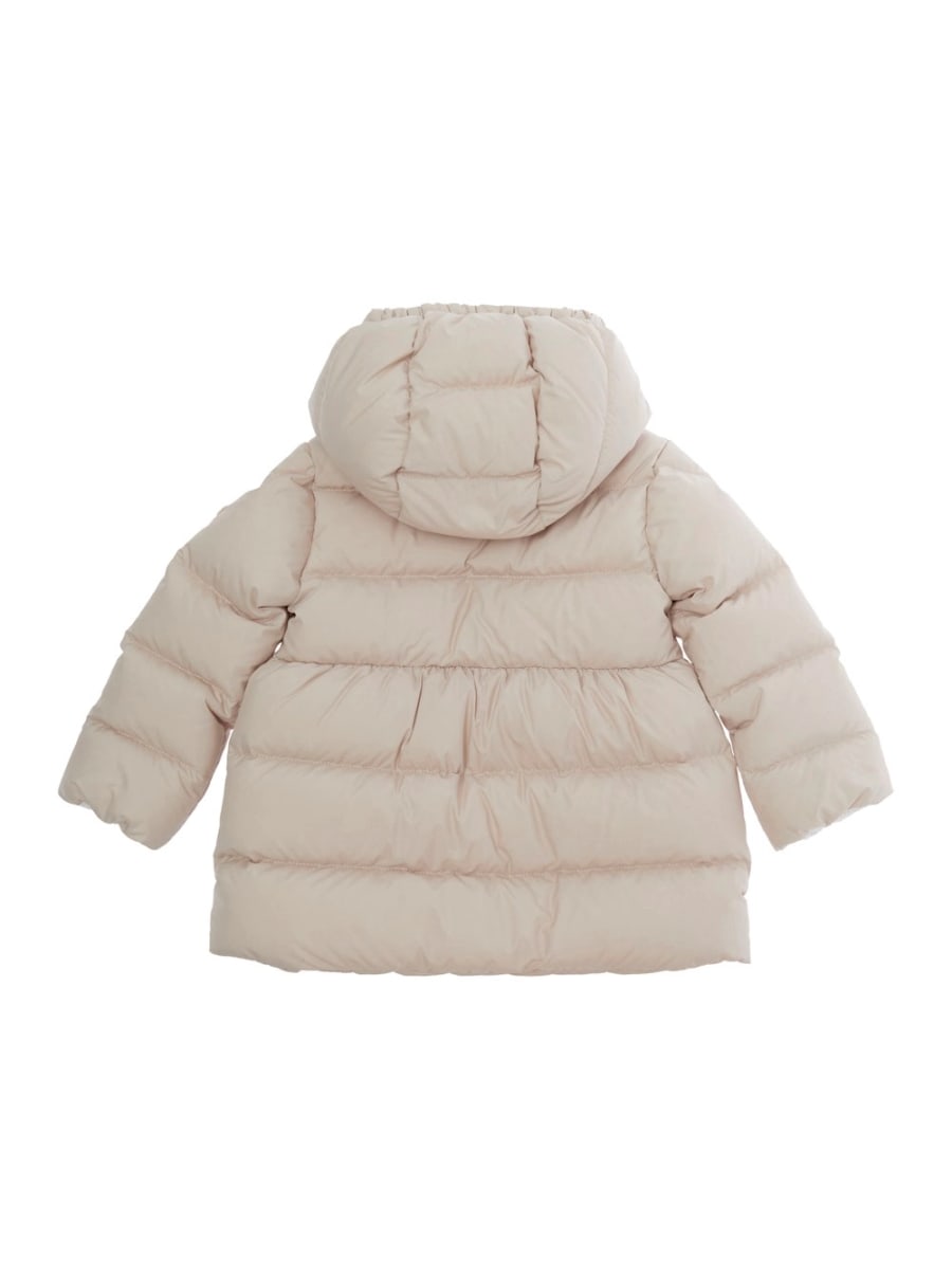 Moncler kids Parka lungo CHARLOTTE con cappuccio e tasche in tessuto tecnico rosa per bambina, view 2
