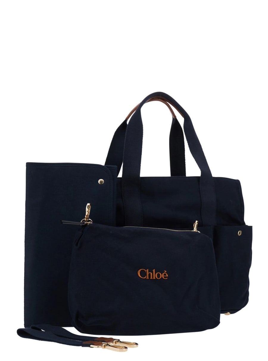 Chloé kids Sacca fasciatoio con cotone blu per bambina, view 5