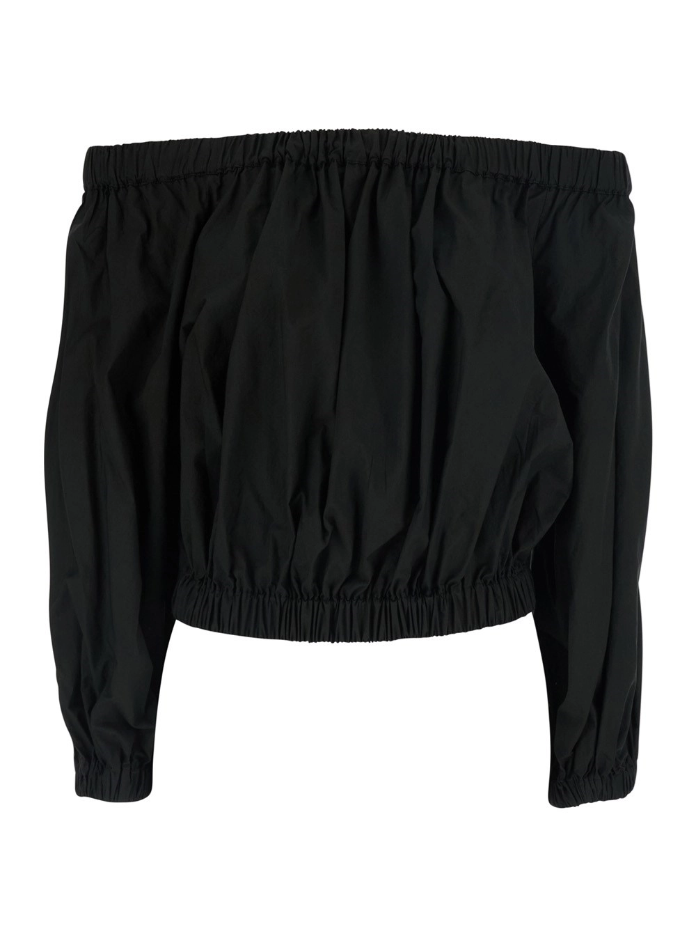 Jucca Crop Top con Spalle Scoperte e Design Stropicciato in Cotone Nero Donna