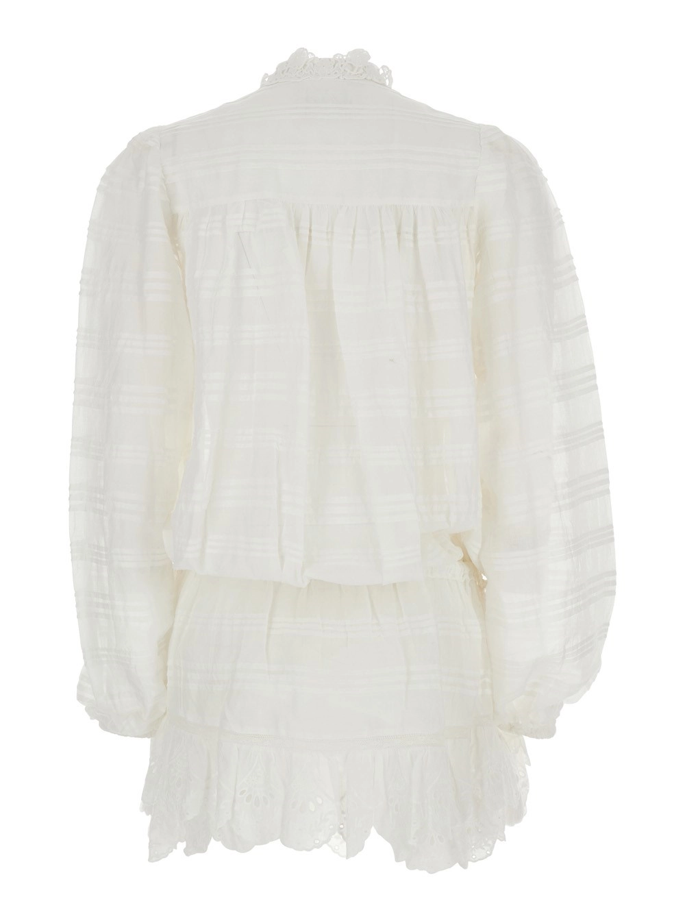 Marant etoile Abito Corto 'Preya' con Ricamo All-Over e Dettaglio con Nappine in Misto Cotone Bianco Donna, view 2