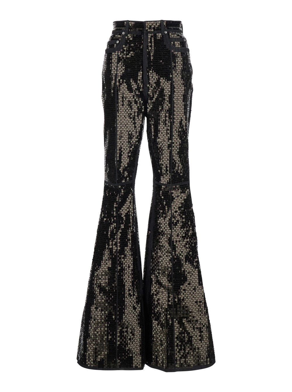 Rick Owens Jeans 'Bolan' Svasato con Gamba Ampia e Paillettes All-Over in Denim Nero Donna