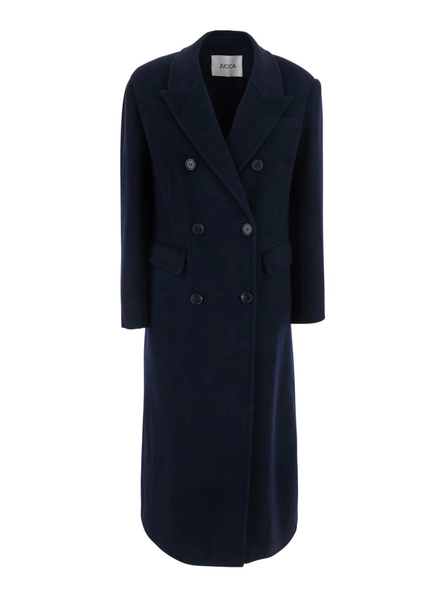 Jucca Cappotto Doppiopetto con Chiusura Frontale e Tasche Laterali in Blu