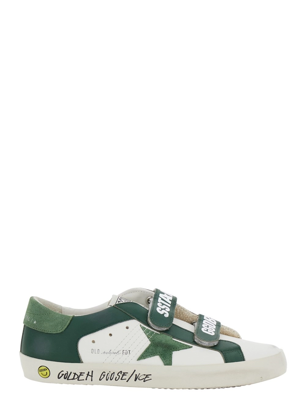Golden goose kids Sneaker Basse 'Old School' con Patch Stella Laterale in Pelle Bianche e verdi Bambino