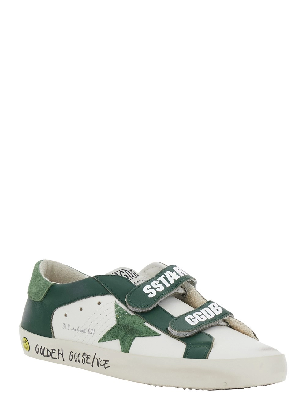 Golden goose kids Sneaker Basse 'Old School' con Patch Stella Laterale in Pelle Bianche e verdi Bambino, view 2