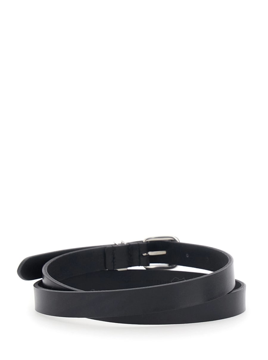 Saint Laurent Cintura con Placca Cassandre sul Fronte e Chiusura con Fibbia Regolabile in Pelle Nera Uomo, view 3