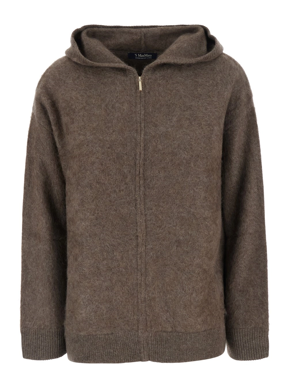 'S Max Mara Felpa con cappuccio e chiusura con zip sul fronte in lana marrone donna