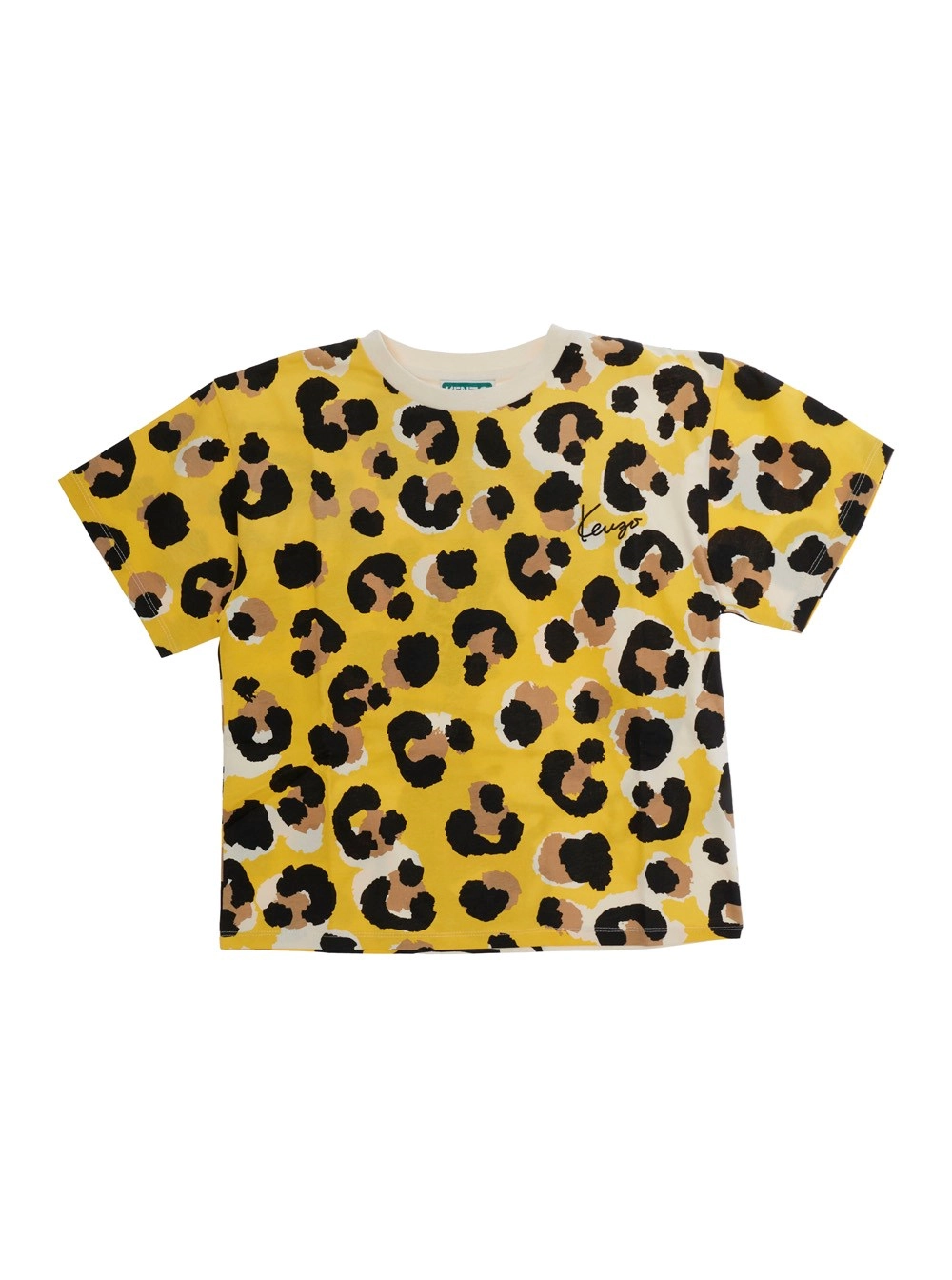 Kenzo kids T-shirt K61961563 con patch e logo in cotone giallo per bambino