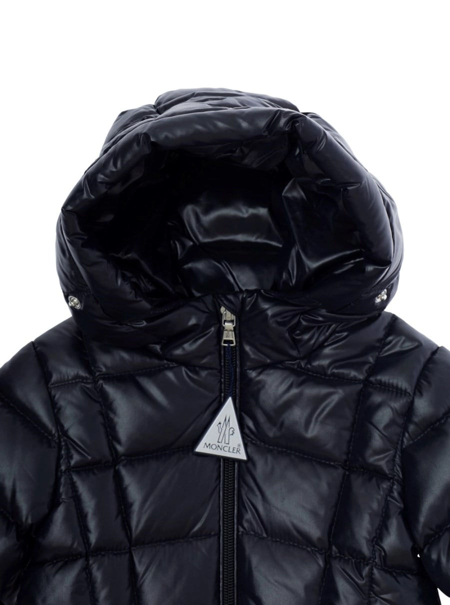 Moncler kids Parka EMMA lungo con cappuccio e tasche in nylon blu per bambina, view 3