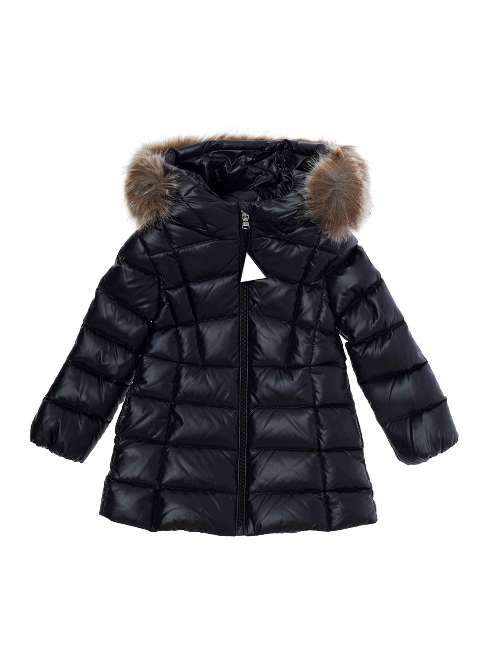 Moncler kids Parka EMMA lungo con cappuccio e tasche in nylon blu per bambina