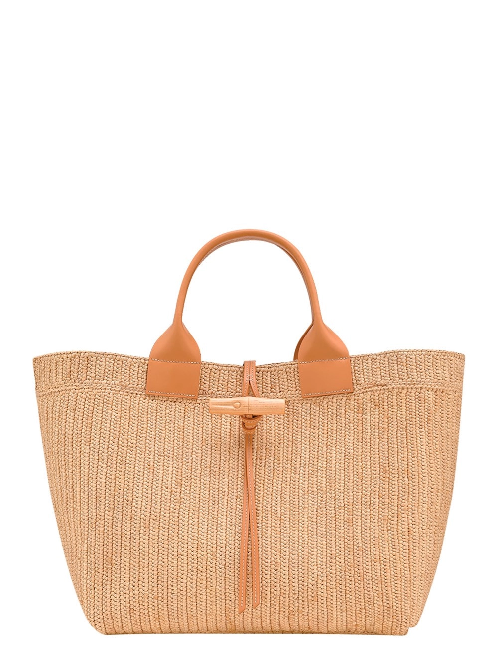 Longchamp Borsa Shopping 'Le Smart' con Dettaglio Metallico sul Fronte in Rafia Beige Donna
