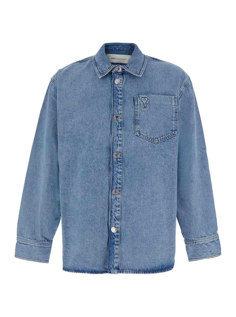 AMI Paris Overshirt AMI DE COEUR con collo e maniche lunghe in cotone azzurro uomo