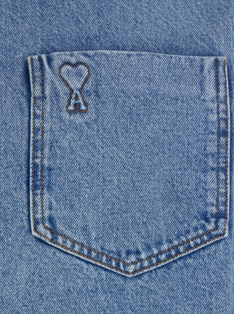 AMI Paris Overshirt AMI DE COEUR con collo e maniche lunghe in cotone azzurro uomo, view 3