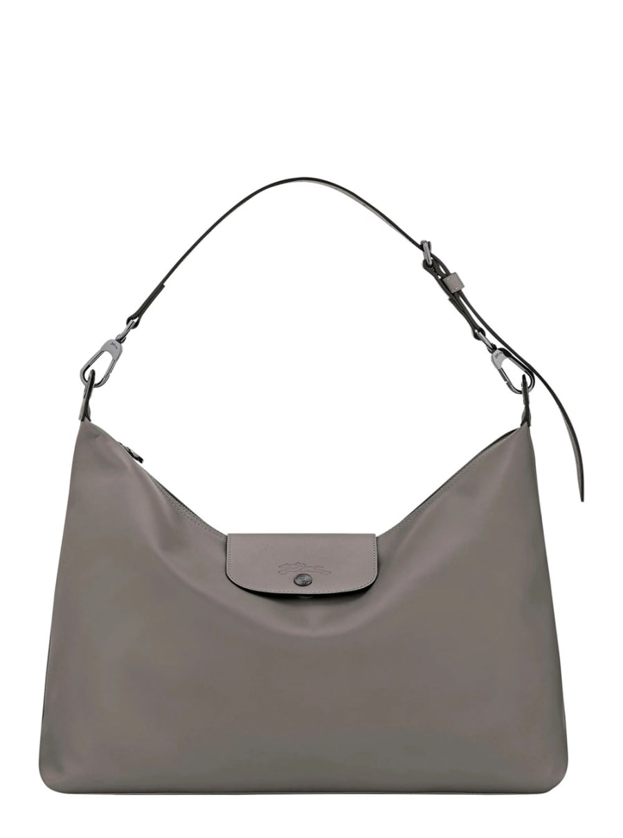 Longchamp Borsa a Spalla 'Le Pilage Xtra' con Tracolla Regolabile e Removibile e Logo Impresso sul Fronte in Pelle Grigia Donna